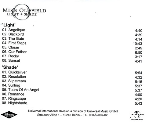 matrix Udholdenhed internettet CD Mike Oldfield - Light & Shade Promo